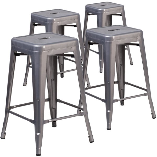 24'' High Backless Metal Indoor Counter Height Stool, Square Seat, PK4