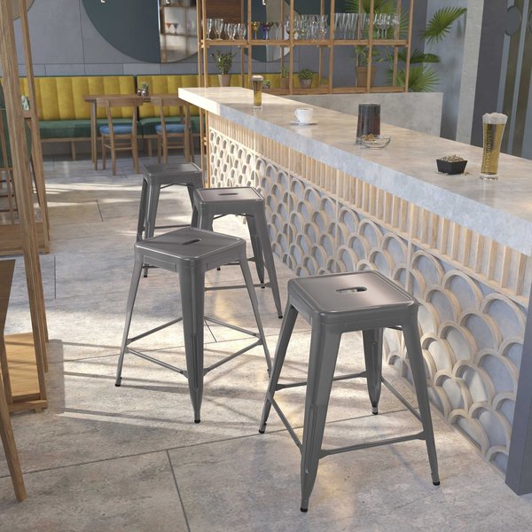 24'' High Backless Metal Indoor Counter Height Stool, Square Seat, PK4