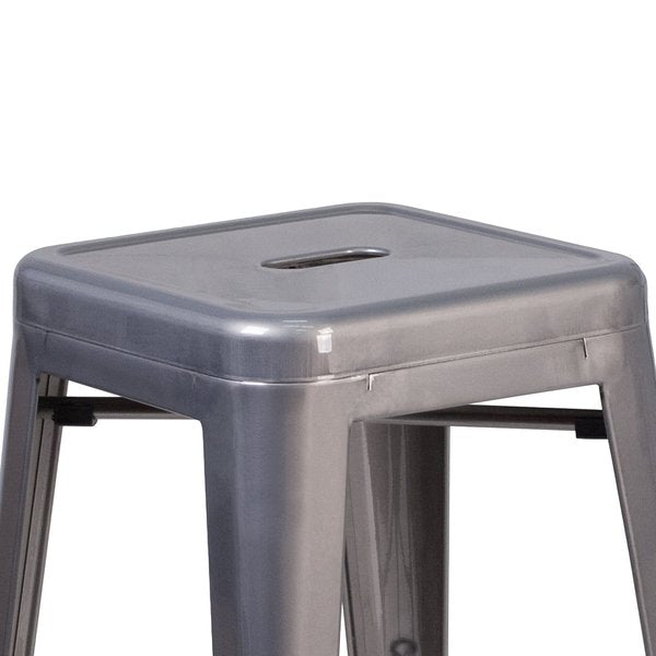 24'' High Backless Metal Indoor Counter Height Stool, Square Seat, PK4