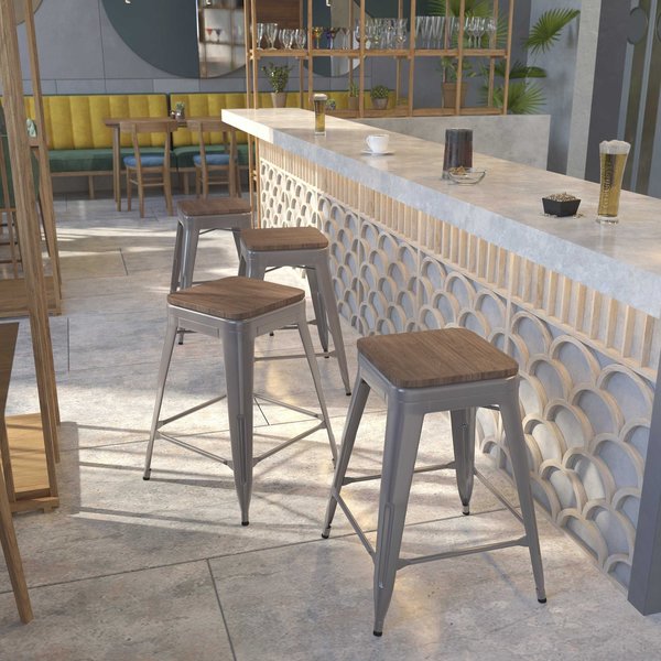 Clear Backless Metal Stool, 24