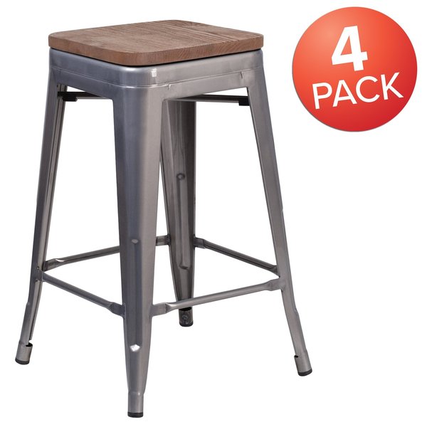 Clear Backless Metal Stool, 24
