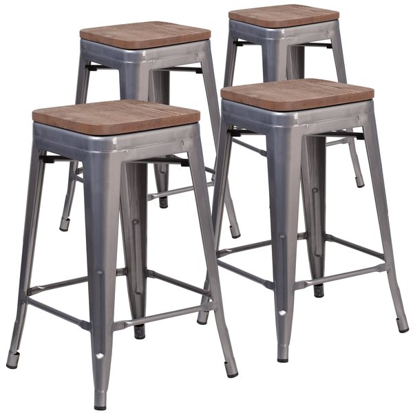 Clear Backless Metal Stool, 24