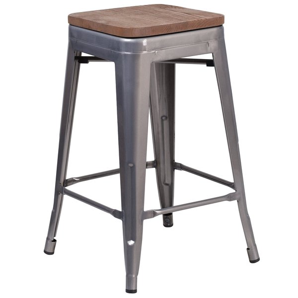 Clear Backless Metal Stool, 24