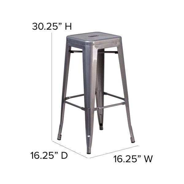 30'' High Backless Clear Coated Metal Indoor Barstool, Square Seat, PK4