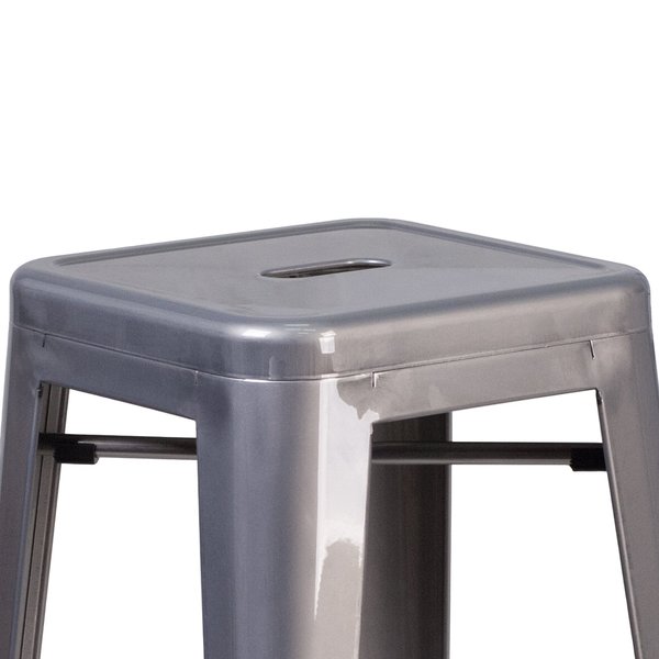 30'' High Backless Clear Coated Metal Indoor Barstool, Square Seat, PK4