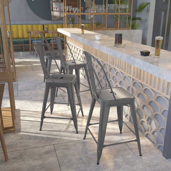 Clear Coated Indoor Counter Height Stool with Back, 24