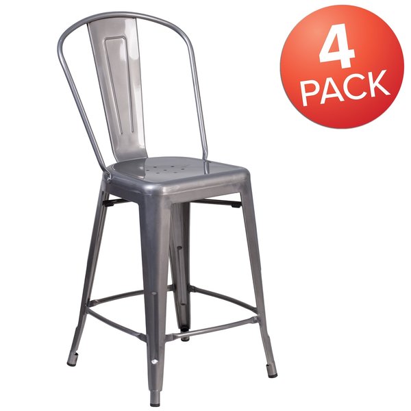 Clear Coated Indoor Counter Height Stool with Back, 24
