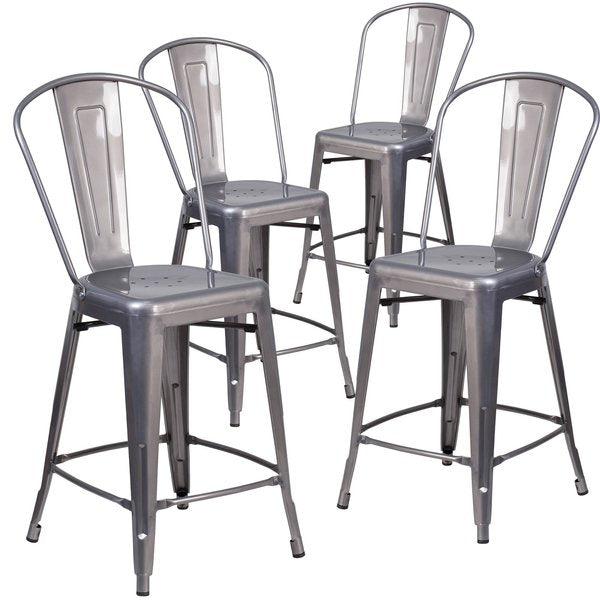 Clear Coated Indoor Counter Height Stool with Back, 24