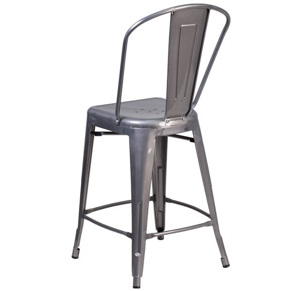Clear Coated Indoor Counter Height Stool with Back, 24