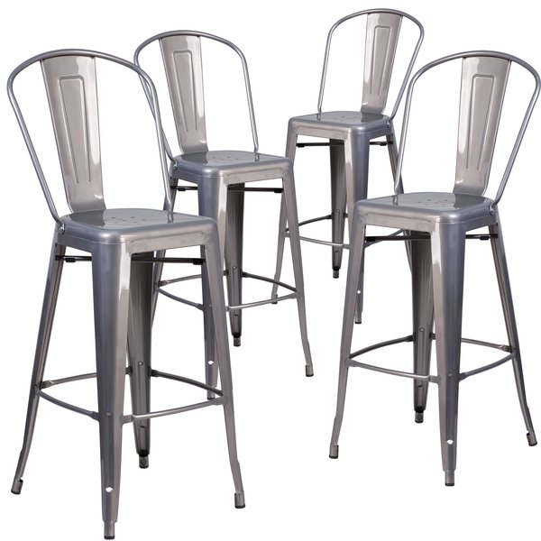 Clear Coated Indoor Barstool with Back, 30