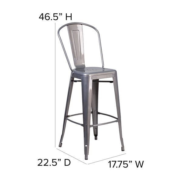 Clear Coated Indoor Barstool with Back, 30