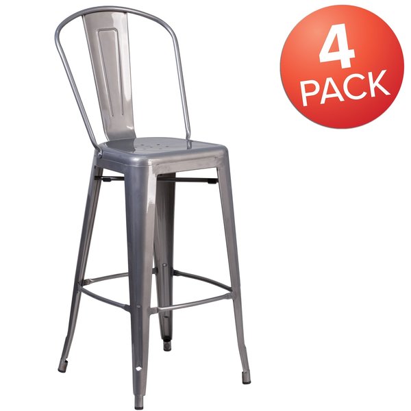 Clear Coated Indoor Barstool with Back, 30