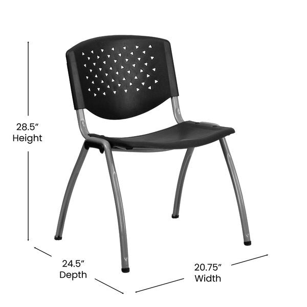 5 Pack HERCULES Series 880 lb. Capacity Black Plastic Stack Chair with Titanium Gray Powder Coated Frame