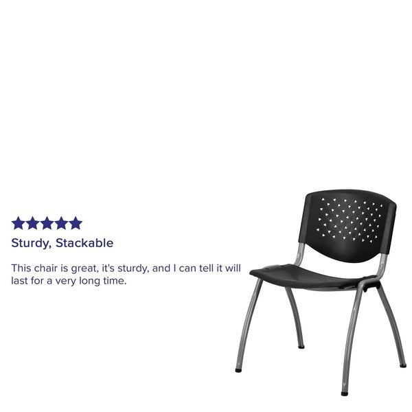 5 Pack HERCULES Series 880 lb. Capacity Black Plastic Stack Chair with Titanium Gray Powder Coated Frame