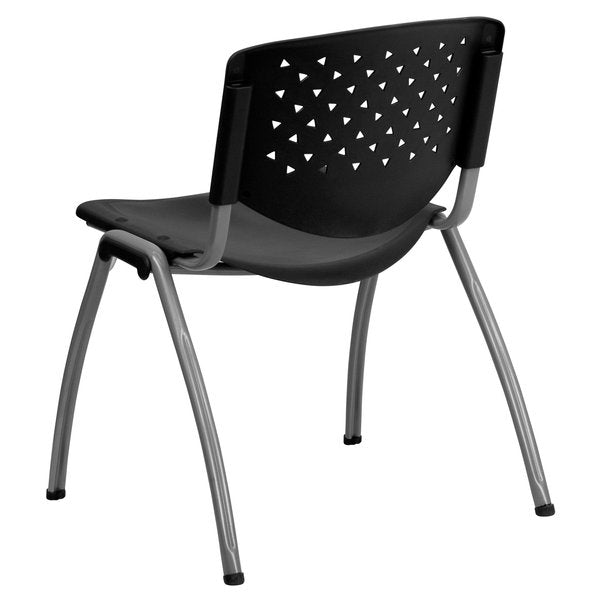 5 Pack HERCULES Series 880 lb. Capacity Black Plastic Stack Chair with Titanium Gray Powder Coated Frame