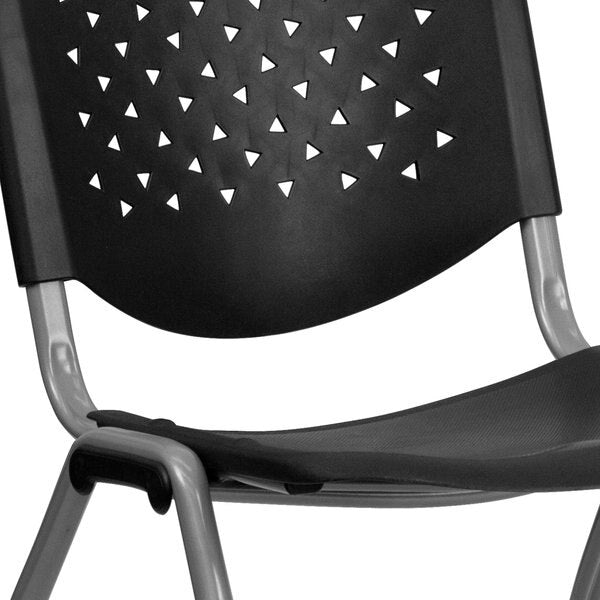 5 Pack HERCULES Series 880 lb. Capacity Black Plastic Stack Chair with Titanium Gray Powder Coated Frame