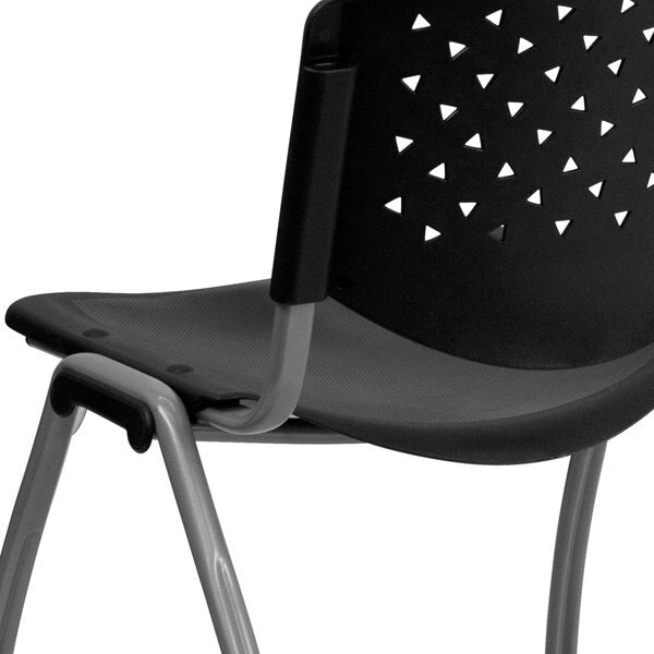 5 Pack HERCULES Series 880 lb. Capacity Black Plastic Stack Chair with Titanium Gray Powder Coated Frame