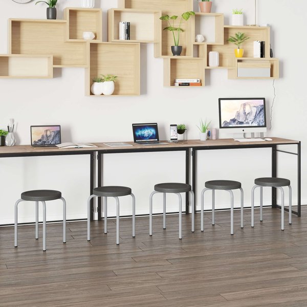 Stackable Stool with Black Seat and Silver Powder Coated Frame
