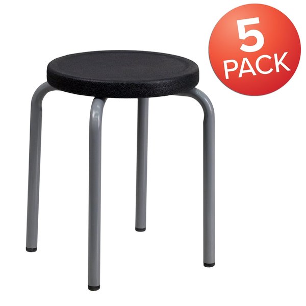Stackable Stool with Black Seat and Silver Powder Coated Frame