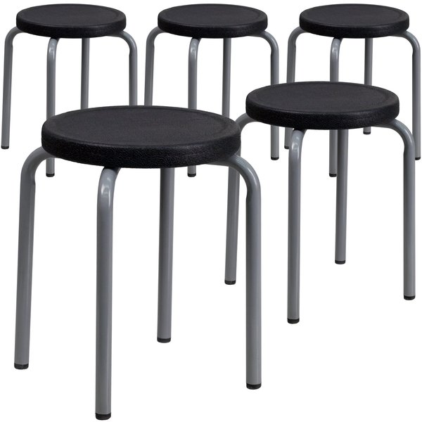 Stackable Stool with Black Seat and Silver Powder Coated Frame