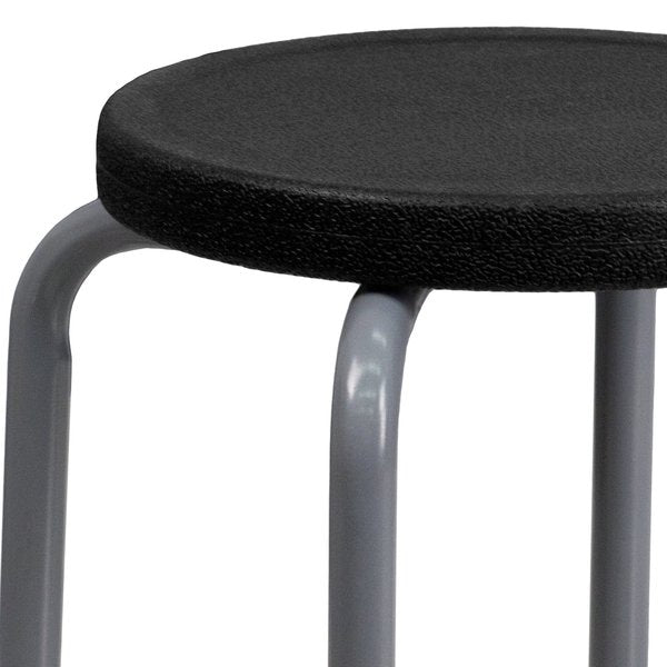 Stackable Stool with Black Seat and Silver Powder Coated Frame