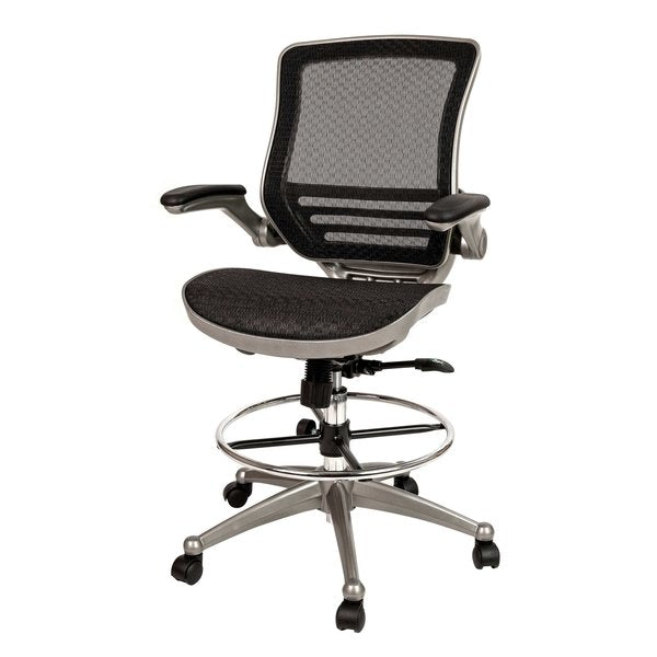 Black/Graphite Mid-Back Drafting Chair - Flip-Up Arms