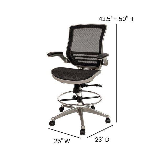 Black/Graphite Mid-Back Drafting Chair - Flip-Up Arms