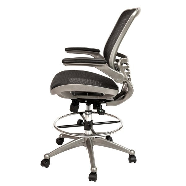 Black/Graphite Mid-Back Drafting Chair - Flip-Up Arms