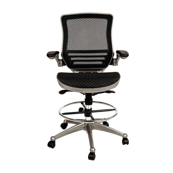 Black/Graphite Mid-Back Drafting Chair - Flip-Up Arms
