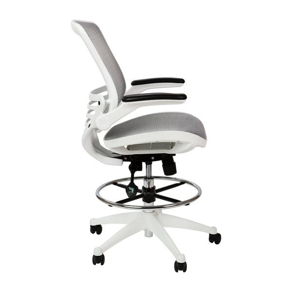 Gray/White Mid-Back Drafting Chair - Flip-Up Arms