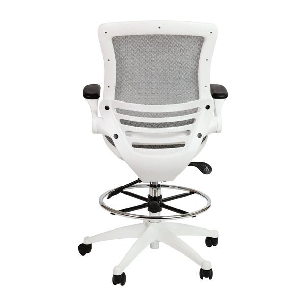 Gray/White Mid-Back Drafting Chair - Flip-Up Arms