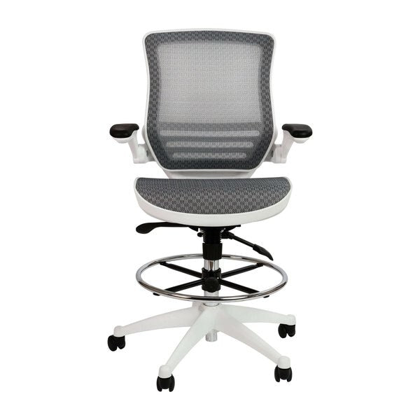 Gray/White Mid-Back Drafting Chair - Flip-Up Arms