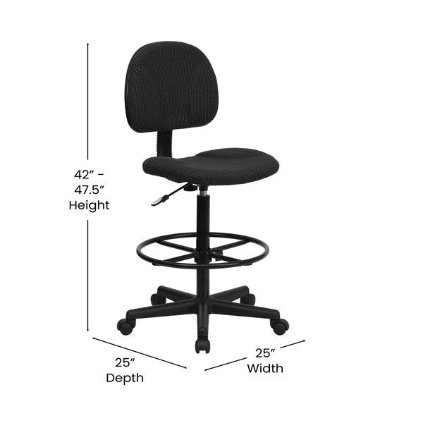Black Patterned Fabric Swivel Drafting Chair