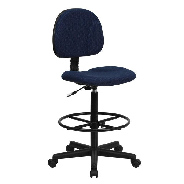 Navy Blue Patterned Fabric Drafting Chair - Office