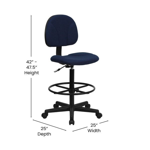 Navy Blue Patterned Fabric Drafting Chair - Office