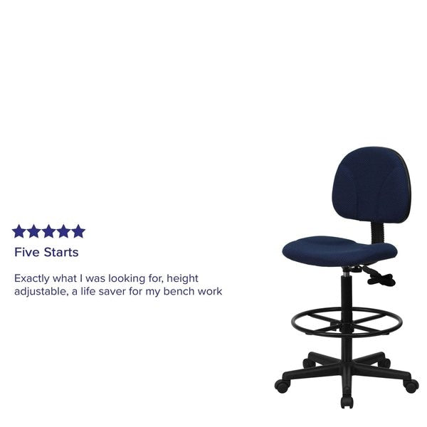 Navy Blue Patterned Fabric Drafting Chair - Office