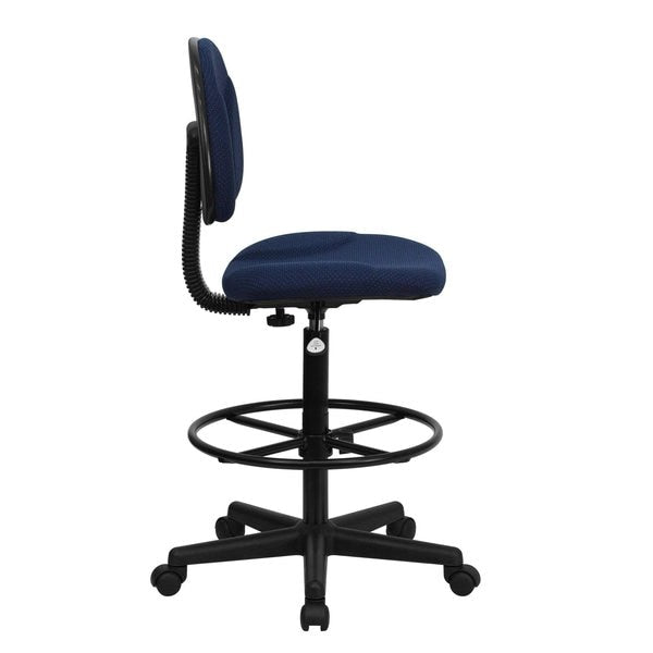 Navy Blue Patterned Fabric Drafting Chair - Office