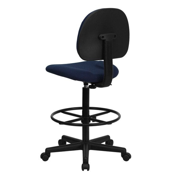Navy Blue Patterned Fabric Drafting Chair - Office