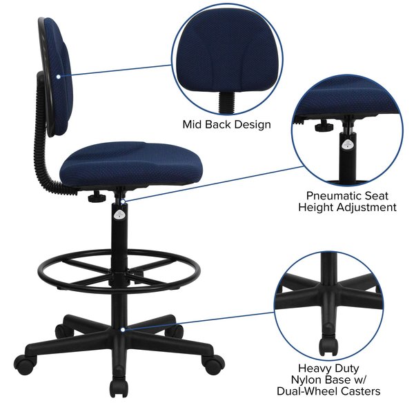 Navy Blue Patterned Fabric Drafting Chair - Office