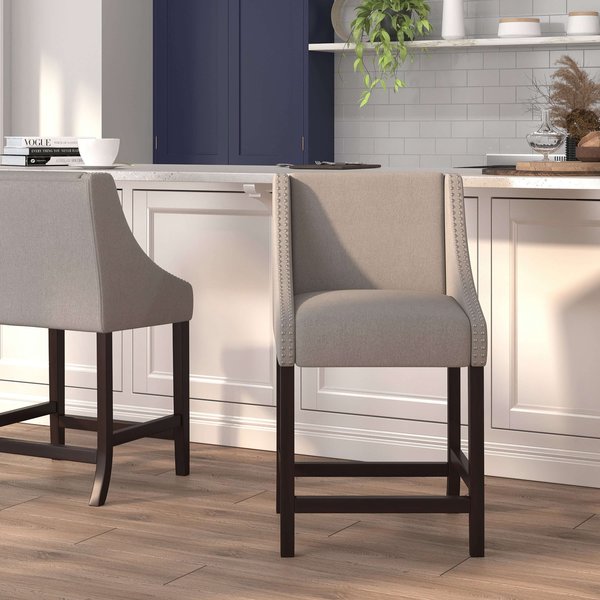 Carmel Series Grey Fabric/Wood Stool, 24