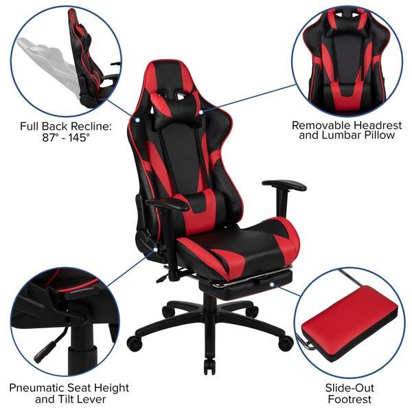Red Reclining Gaming Chair with Footrest