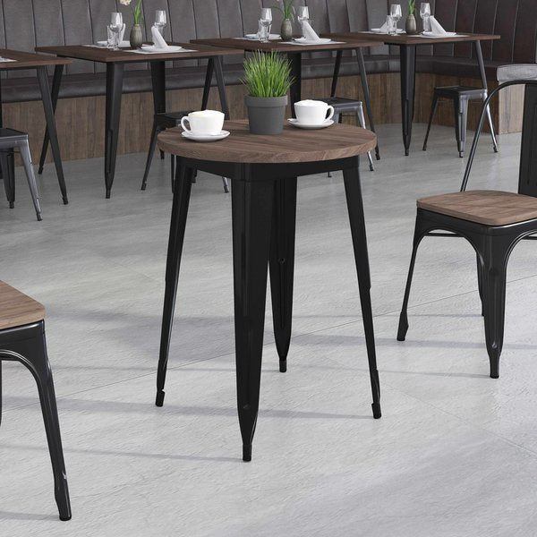 Round Round Black Metal Indoor Table with Waln, 24