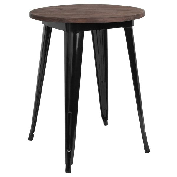 Round Round Black Metal Indoor Table with Waln, 24