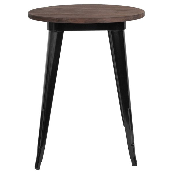 Round Round Black Metal Indoor Table with Waln, 24