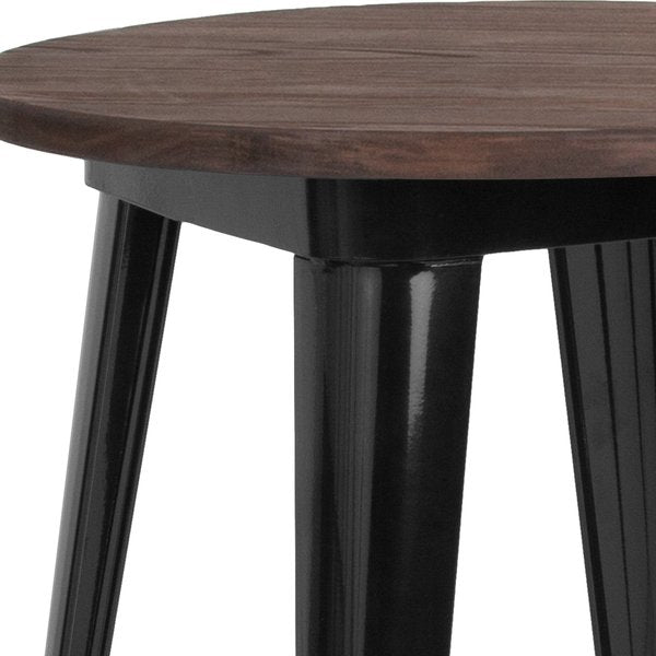Round Round Black Metal Indoor Table with Waln, 24