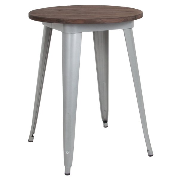 Round Silver Metal Indoor Table with Wal