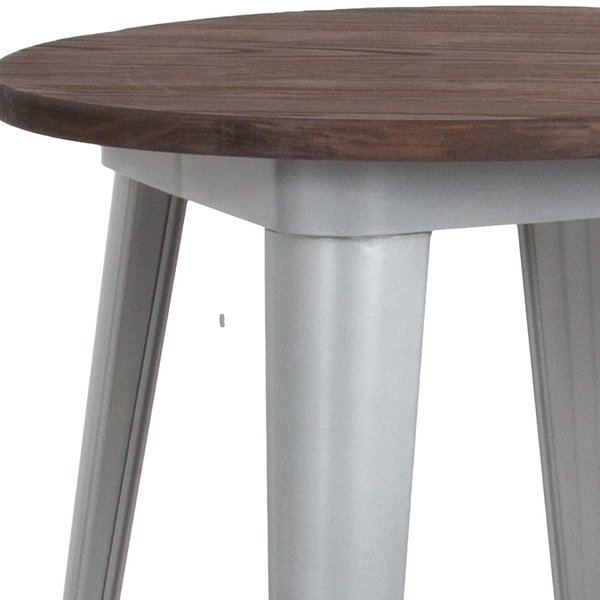 Round Silver Metal Indoor Table with Wal