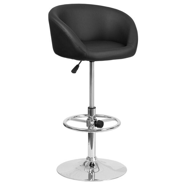 Black Vinyl Barstool, Adj Height, Backrest: Barrel Back