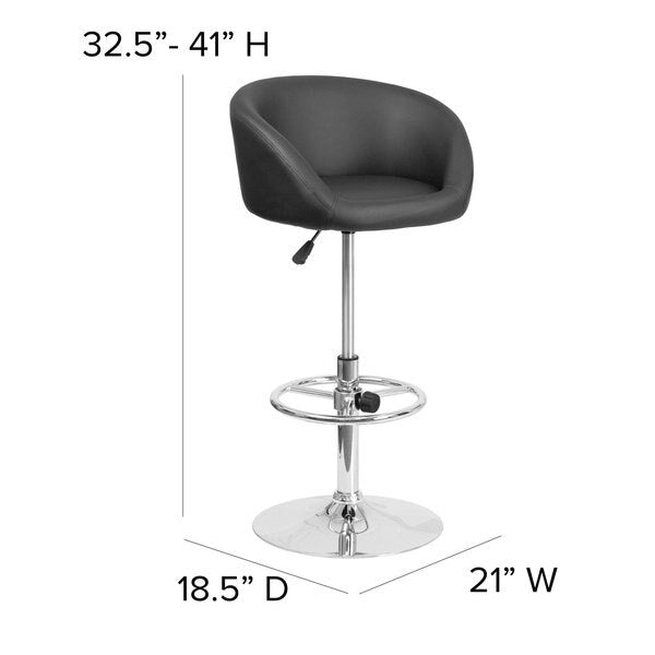 Black Vinyl Barstool, Adj Height, Backrest: Barrel Back