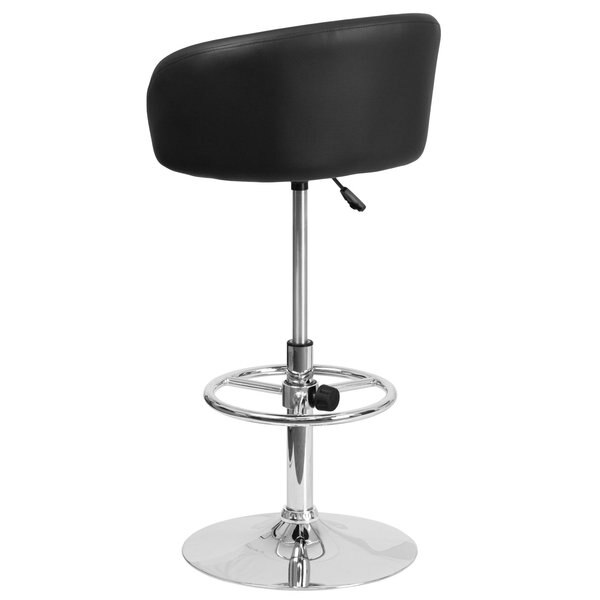 Black Vinyl Barstool, Adj Height, Backrest: Barrel Back